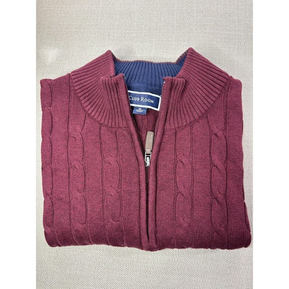 Club Room Cable Knit Quarter Zip Sweater Wine Size XL